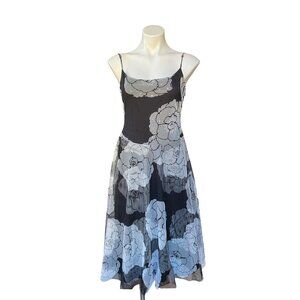 Y2K Mesh Tulle Floral Beaded Fit & Flare Tea Length Cocktail Dress Wedding